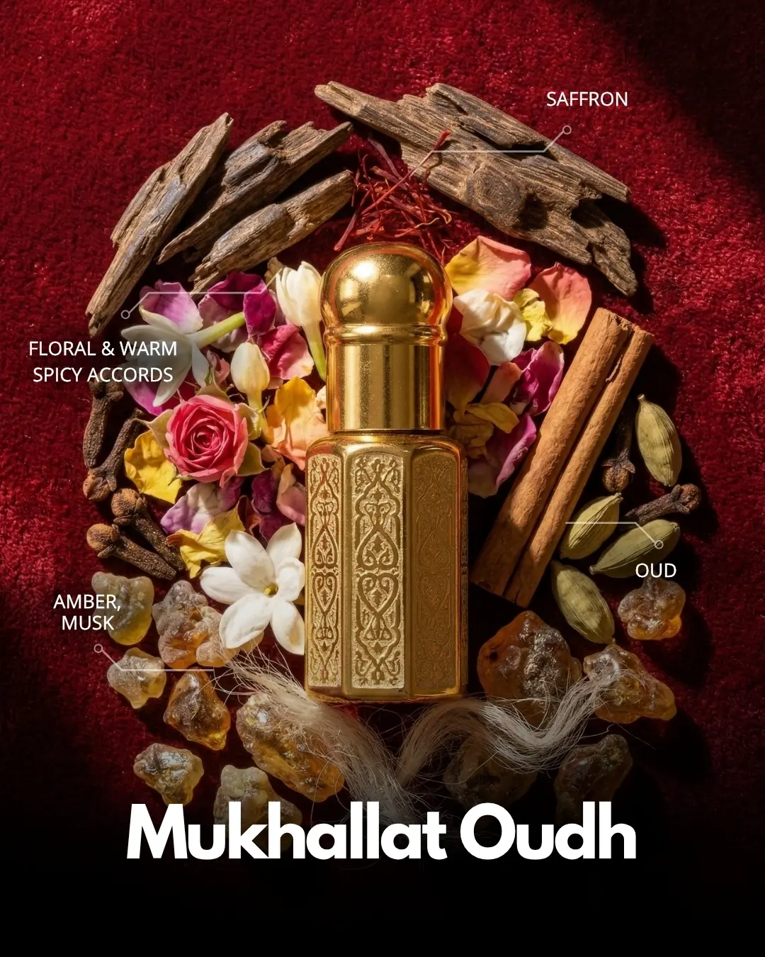 Mukhallat Oudh 6ml roll-on attar bottle
